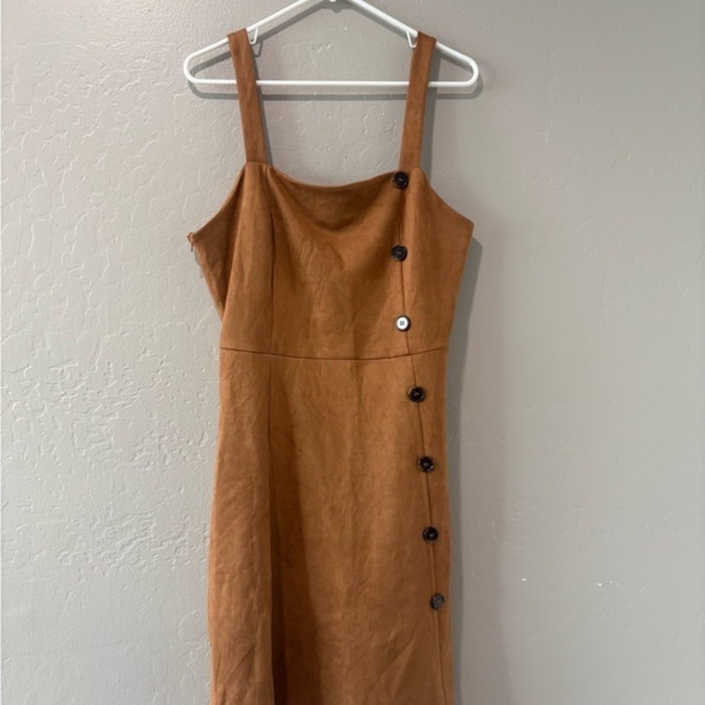Allegra K Tan Button-Accent Midi Dress